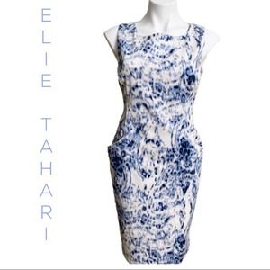 Elie Tahari Dress Blue and White Lined Dress